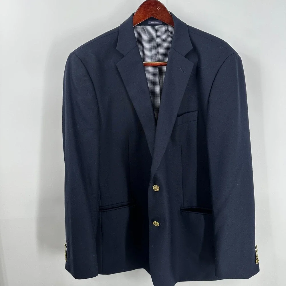 Stafford Single Breasted Golden Button Classic Fit Coat Blazer Royal Blue 48 R‎